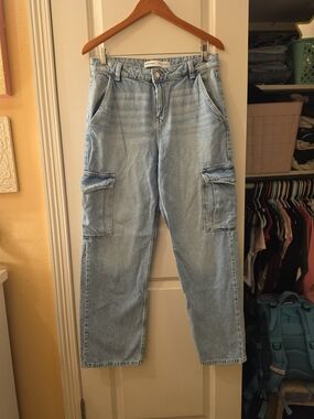 Bershka Light Blue Wide Leg Cargo Jeans Zz 6